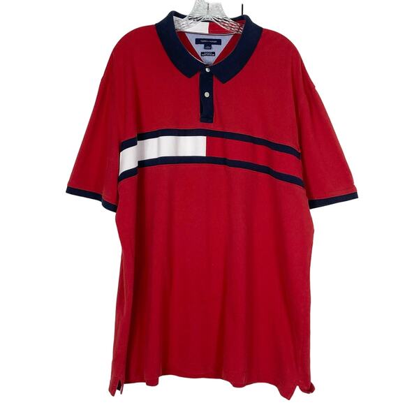 NWOT TOMMY HILFIGER Polo Shirt XXXL Custom Fit Short Sleeve Red Cotton - Picture 2 of 6